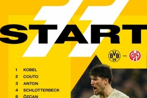 多特vs美因茨首发：阿德耶米、拜尔搭档前锋，布兰特首发